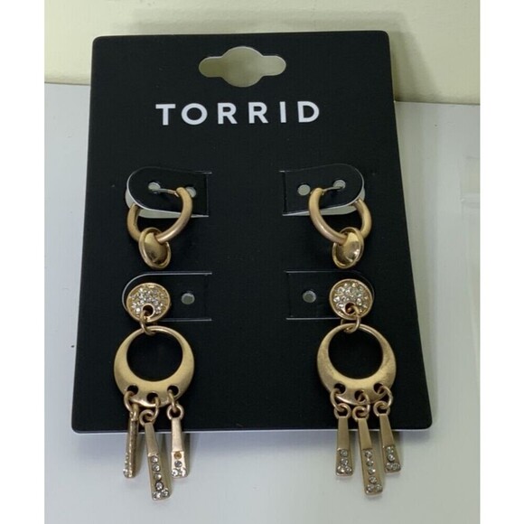 TORRID Pave Disc Earrings Gold NEW - Picture 1 of 4